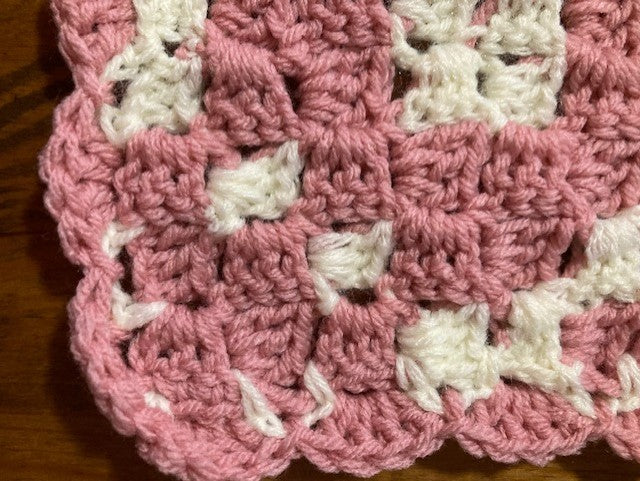 Baby Blanket - Hand Crocheted - Rose Pink & White - Diamond Pattern