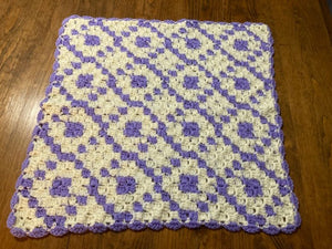 Baby Blanket - Hand Crocheted - Purple & White - Diamond Pattern