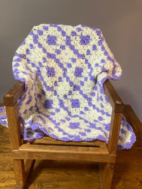 Handknit Purple Baby Blanket with Embroidered Daisiy Pattern (34 in. h x outlet 33 in. w)