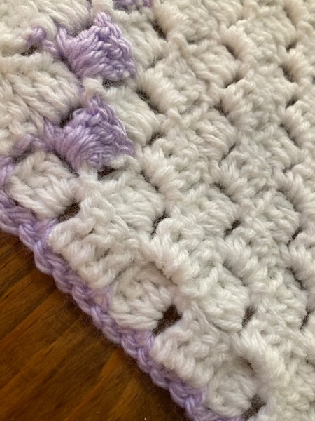 Specialty Blanket - Hand Crocheted - Purple/Gray/White - Butterfly