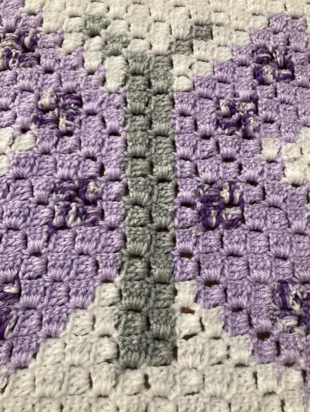 Specialty Blanket - Hand Crocheted - Purple/Gray/White - Butterfly