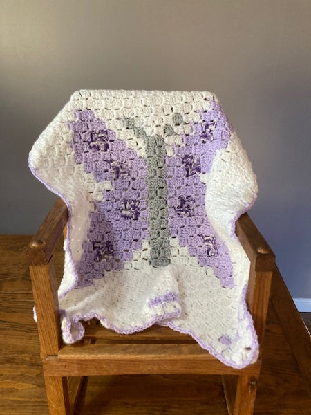 Specialty Blanket - Hand Crocheted - Purple/Gray/White - Butterfly