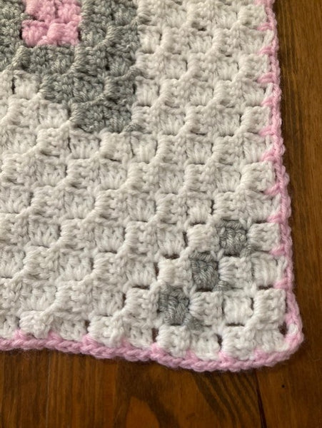 Specialty Blanket - Hand Crocheted - Pink/Gray/White - Butterfly