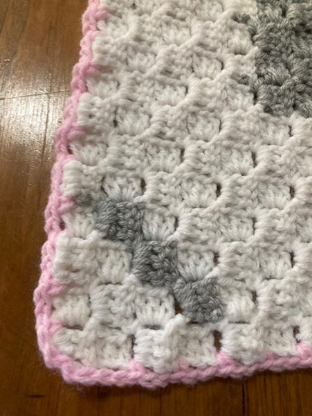 Specialty Blanket - Hand Crocheted - Pink/Gray/White - Butterfly