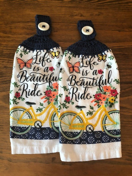 Hanging Towels with the Phrase "Life is a Beautiful Ride" - Set of 2