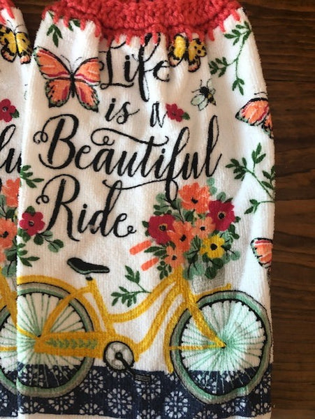 Hanging Towels with the Phrase "Life is a Beautiful Ride" - Set of 2