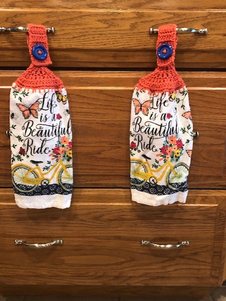 Hanging Towels with the Phrase "Life is a Beautiful Ride" - Set of 2