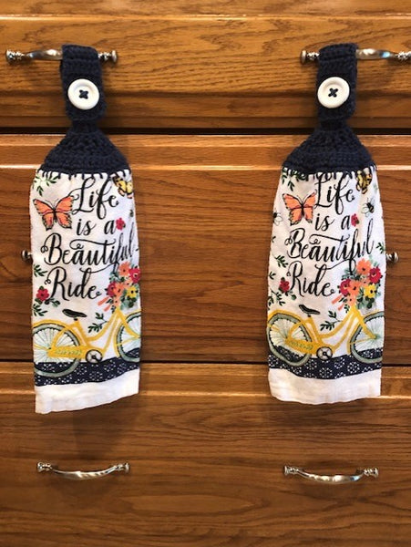 Hanging Towels with the Phrase "Life is a Beautiful Ride" - Set of 2