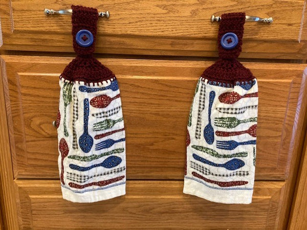 Farmhouse Themed Hanging Towels - Houses & Spoons, Forks, Knives- Choose a Set of 2 or Purchase Both Sets and Save!